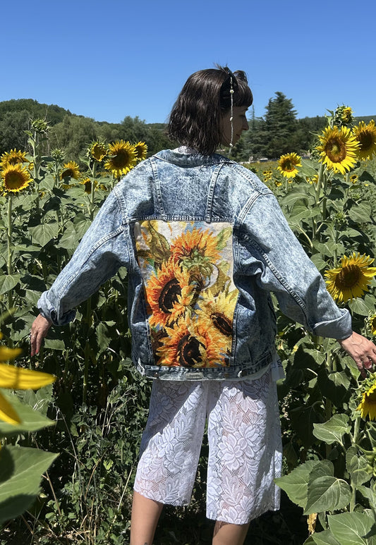 Upcycled jacket Sunflowers (L/XL)