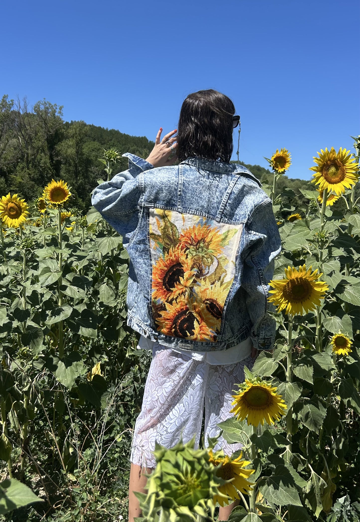 Upcycled jacket Sunflowers (L/XL)