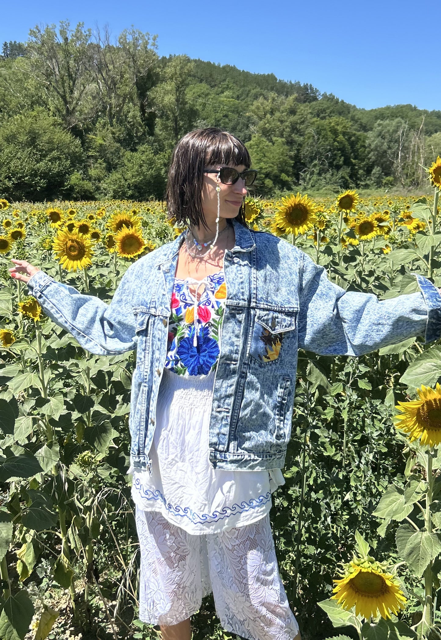 Upcycled jacket Sunflowers (L/XL)