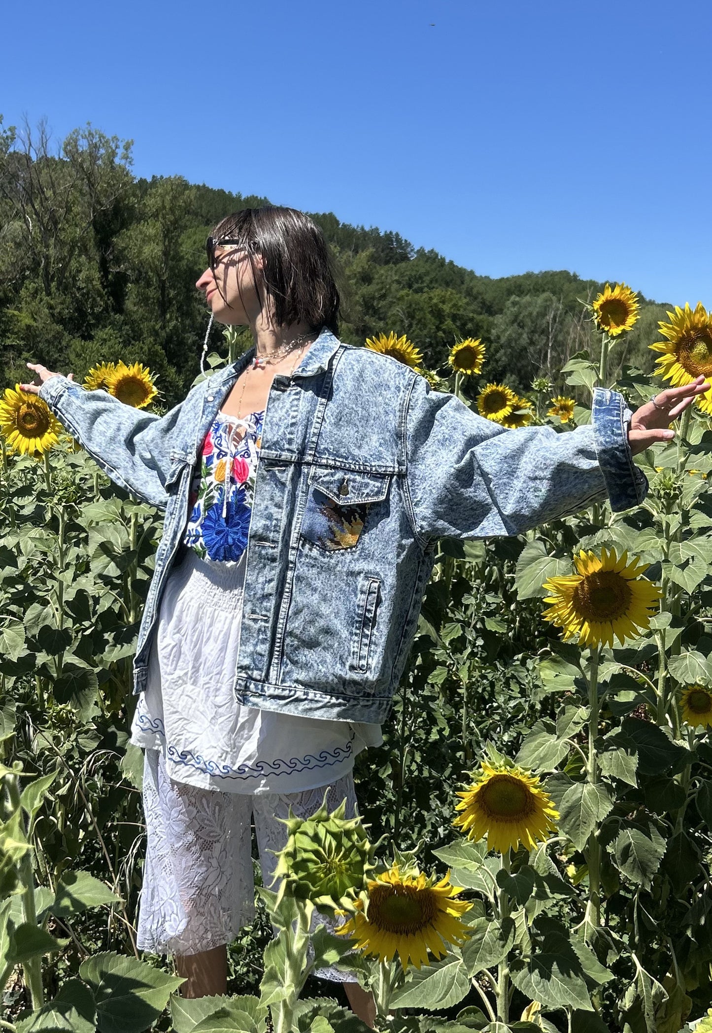 Upcycled jacket Sunflowers (L/XL)