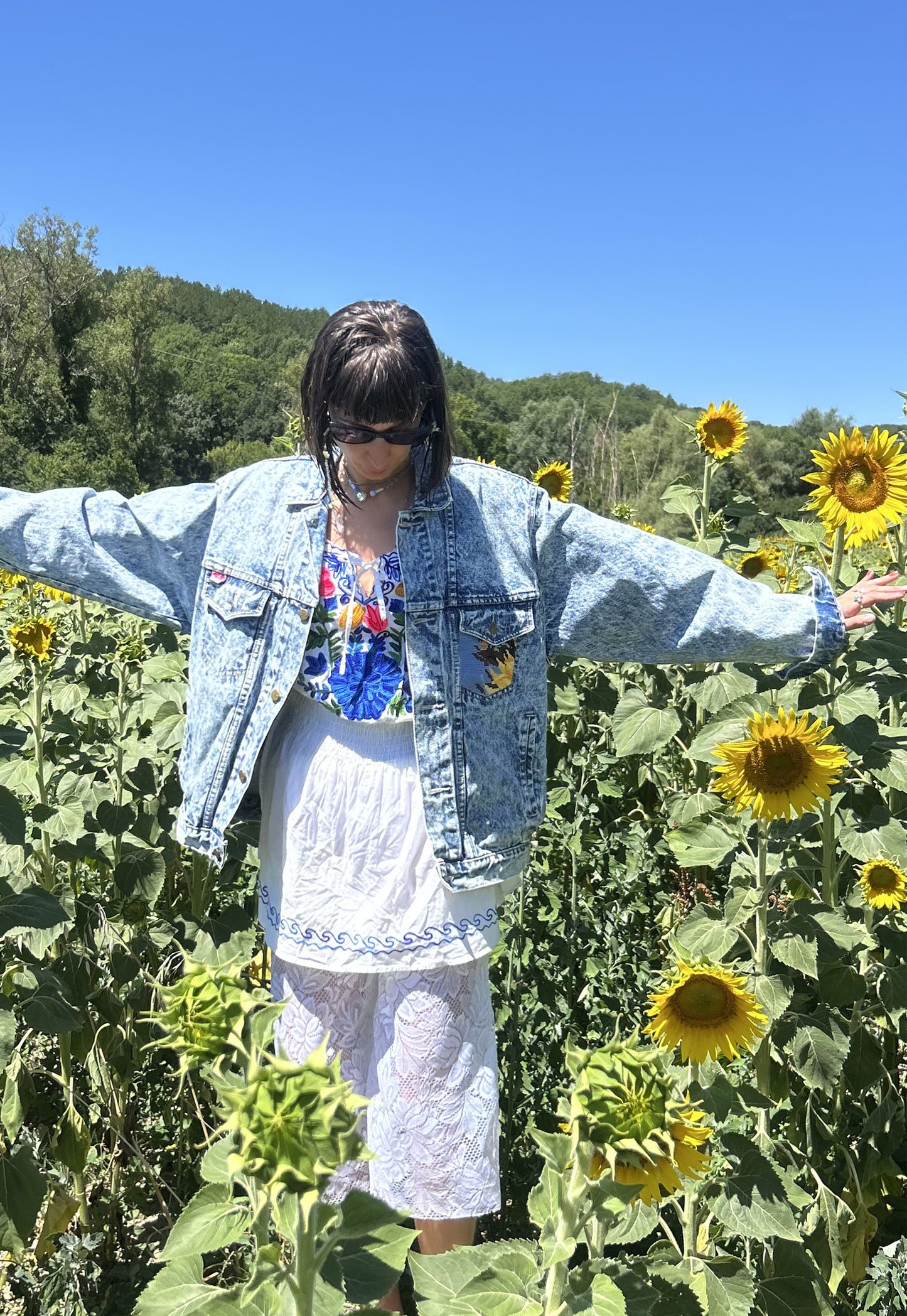 Upcycled jacket Sunflowers (L/XL)