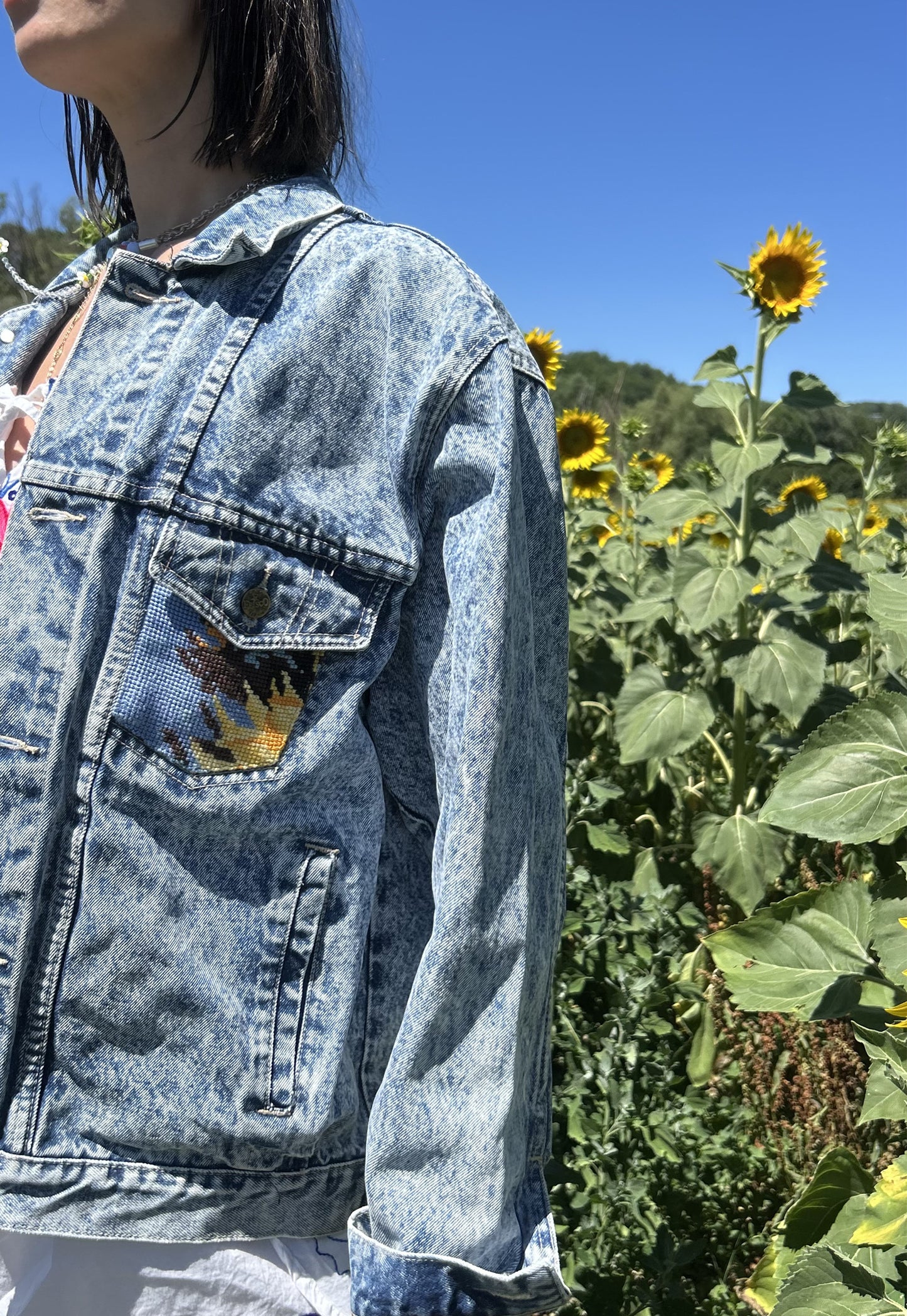 Upcycled jacket Sunflowers (L/XL)