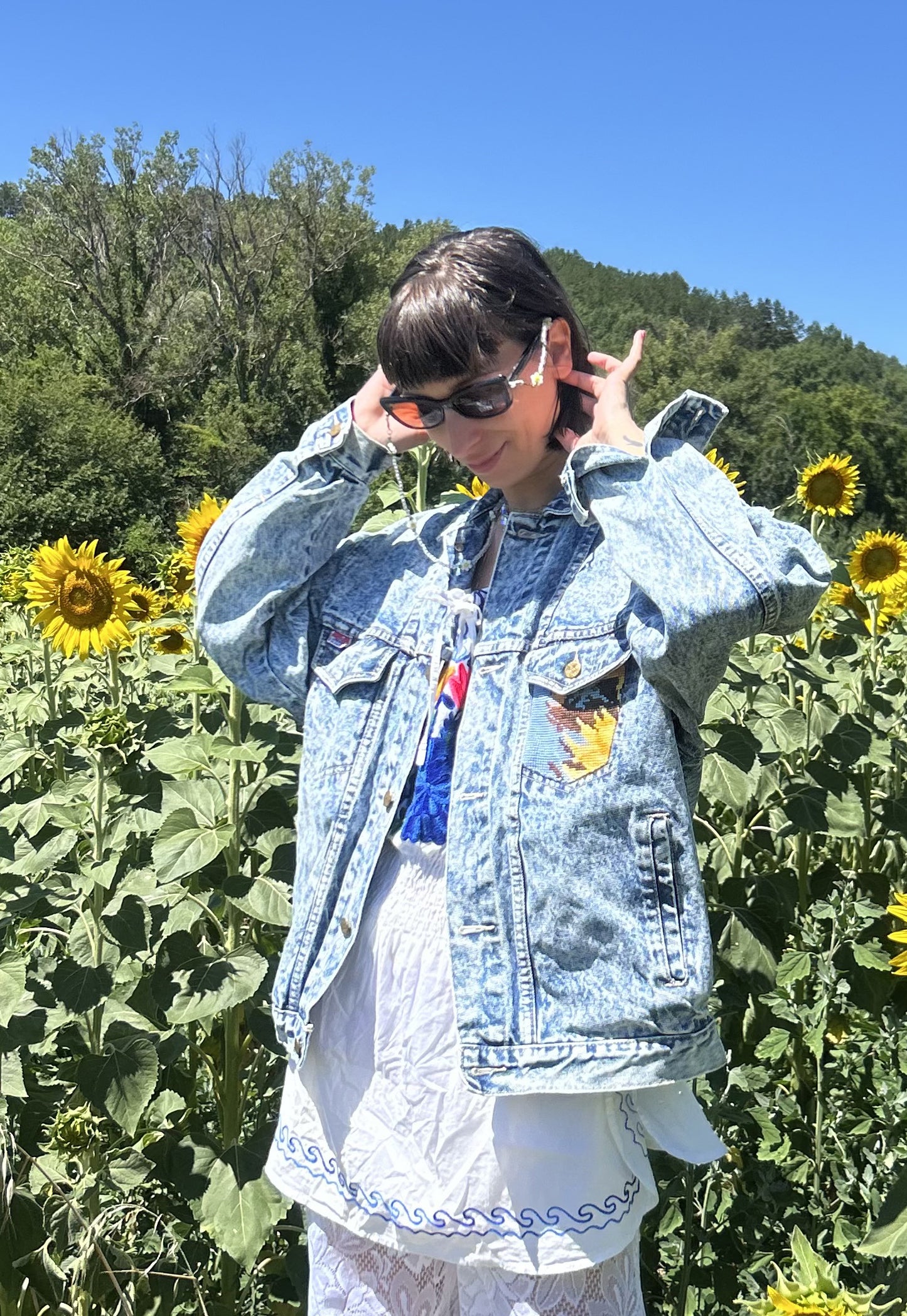 Upcycled jacket Sunflowers (L/XL)