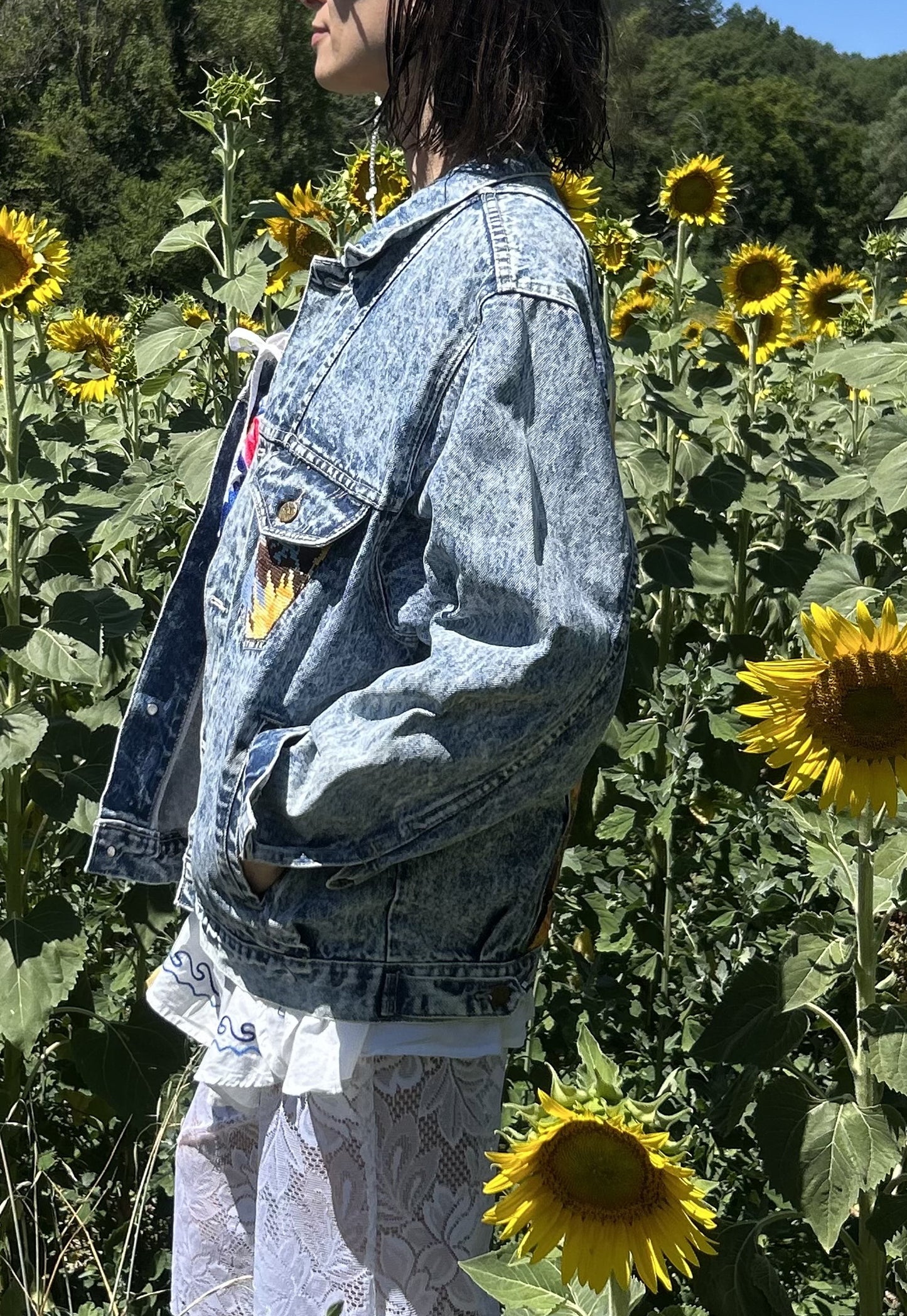 Upcycled jacket Sunflowers (L/XL)
