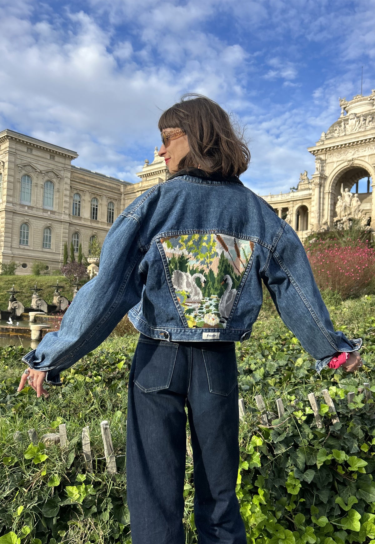 Upcycled jacket Swans (S/M)
