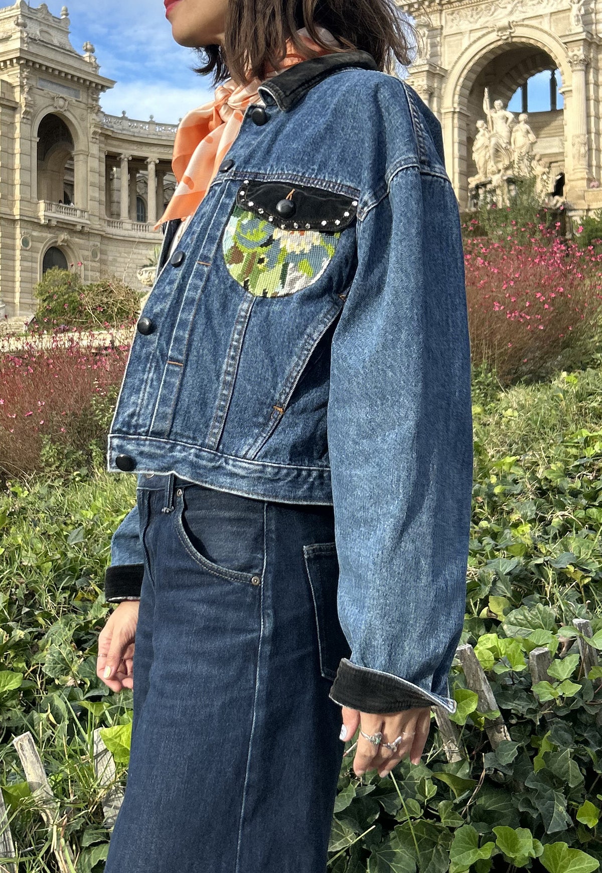 Upcycled jacket Swans (S/M)