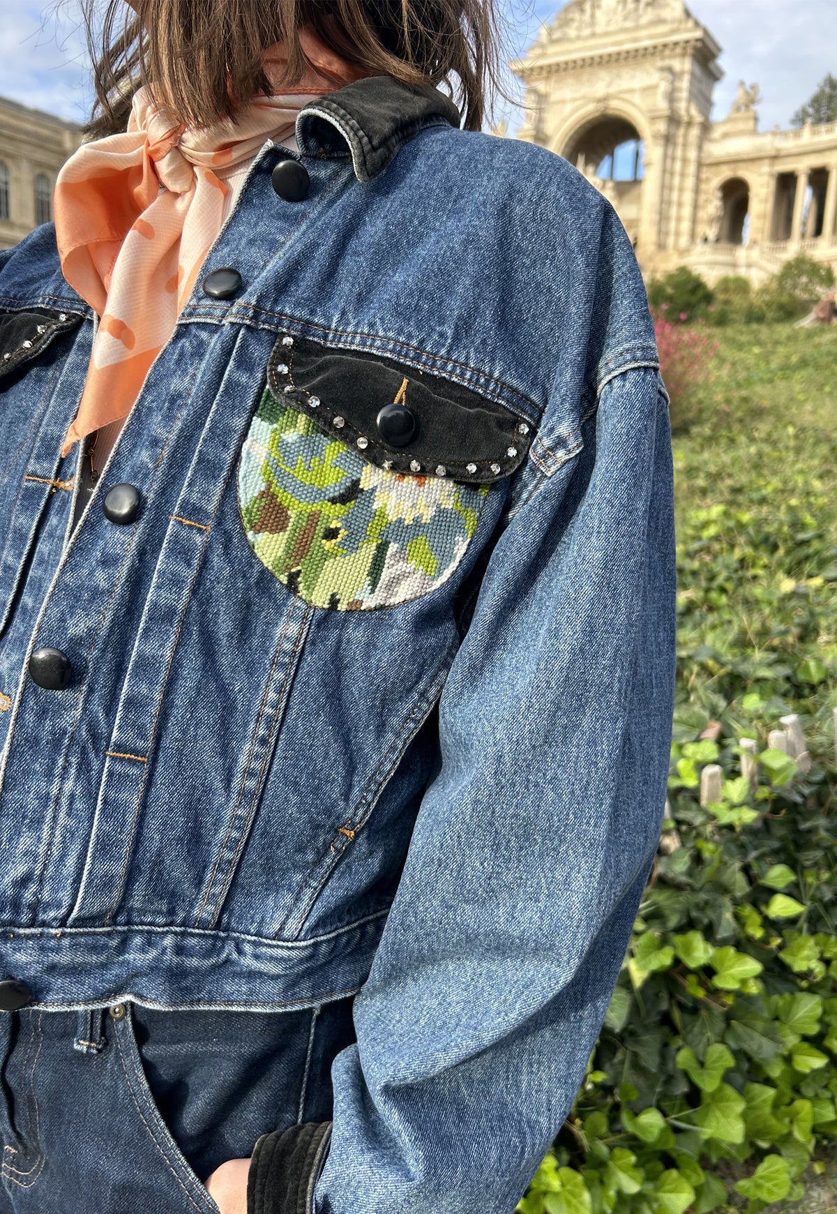 Upcycled jacket Swans (S/M)