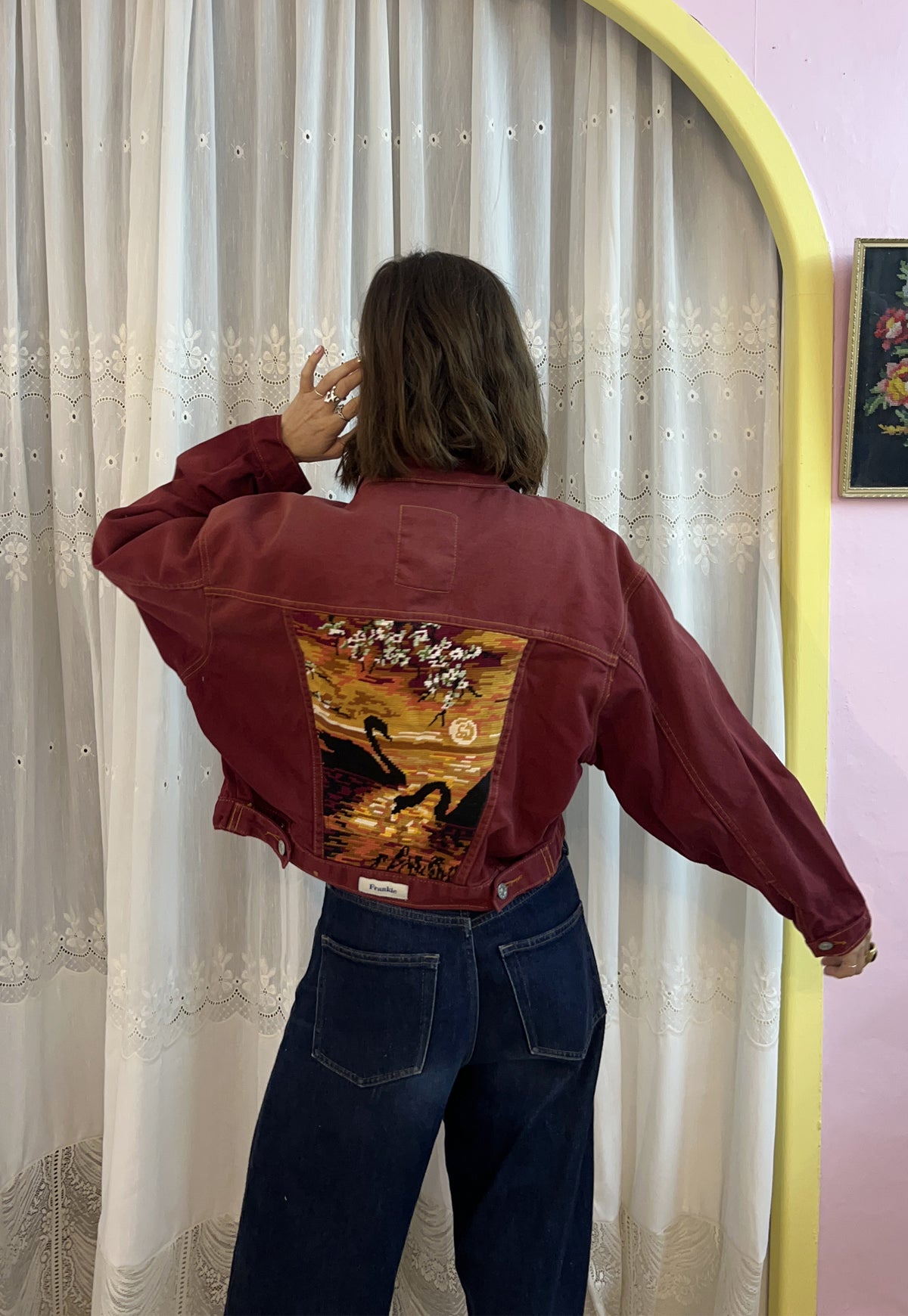 Upcycled jacket Swans & Sunset (S/M)