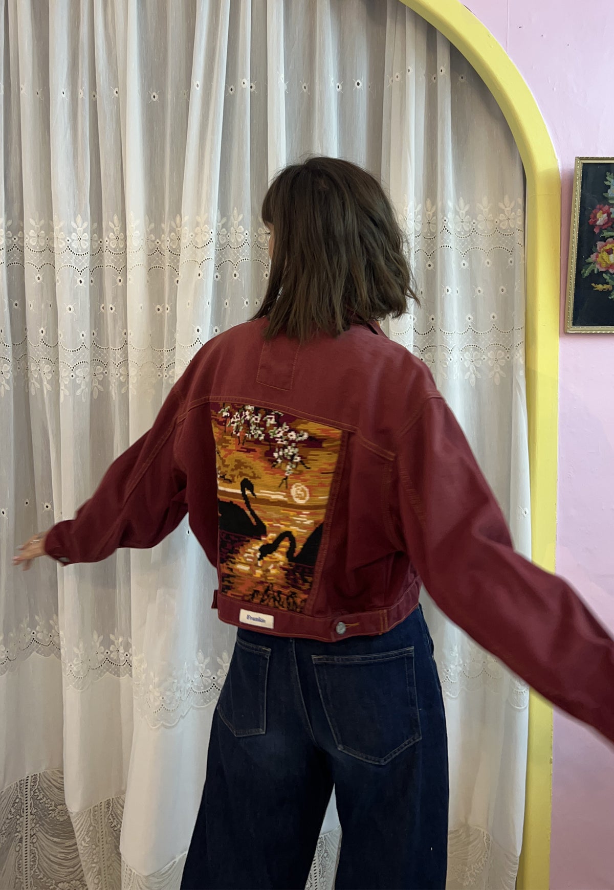 Upcycled jacket Swans & Sunset (S/M)