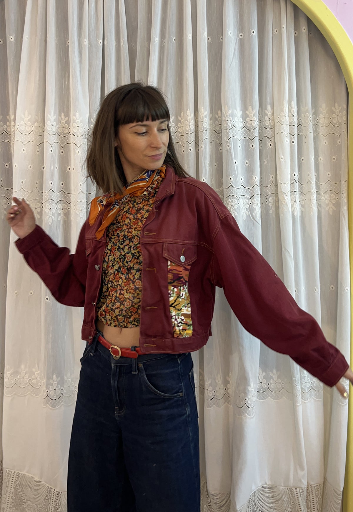 Upcycled jacket Swans & Sunset (S/M)