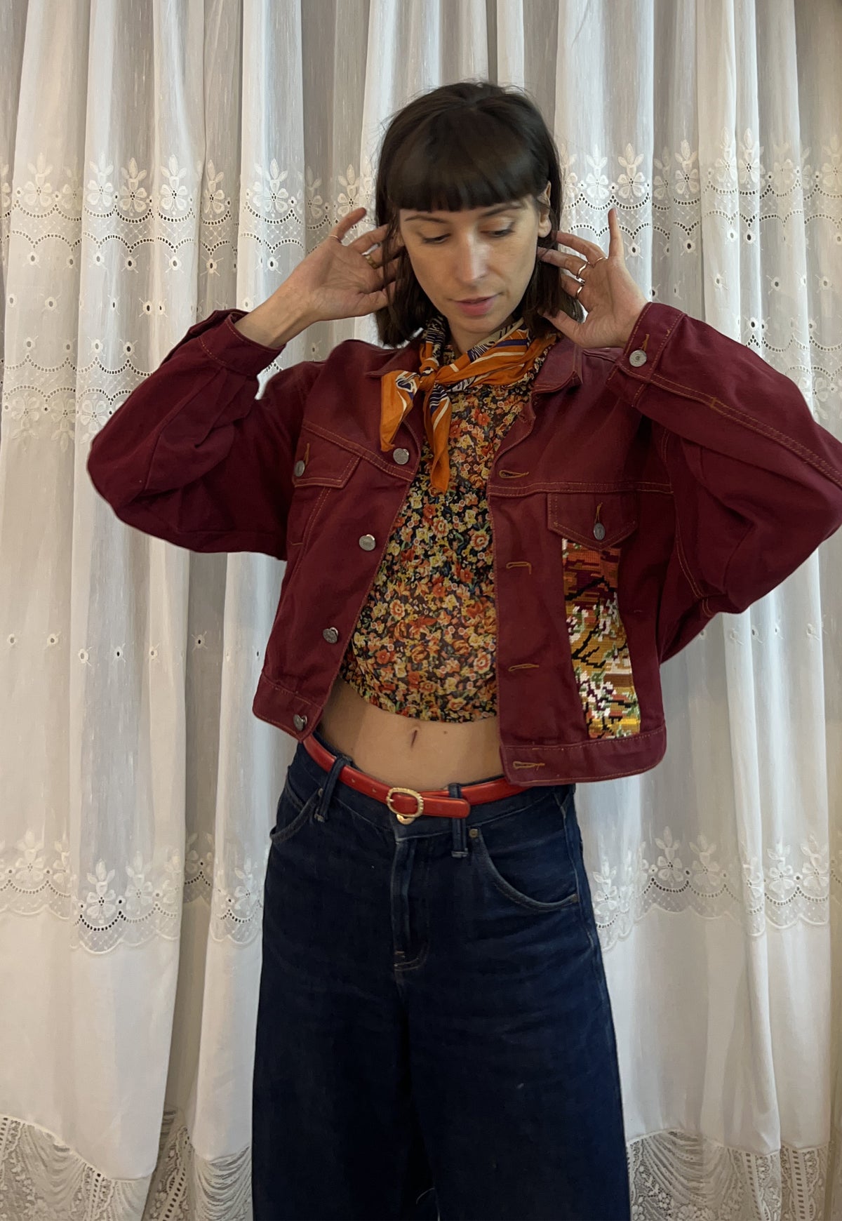 Upcycled jacket Swans & Sunset (S/M)