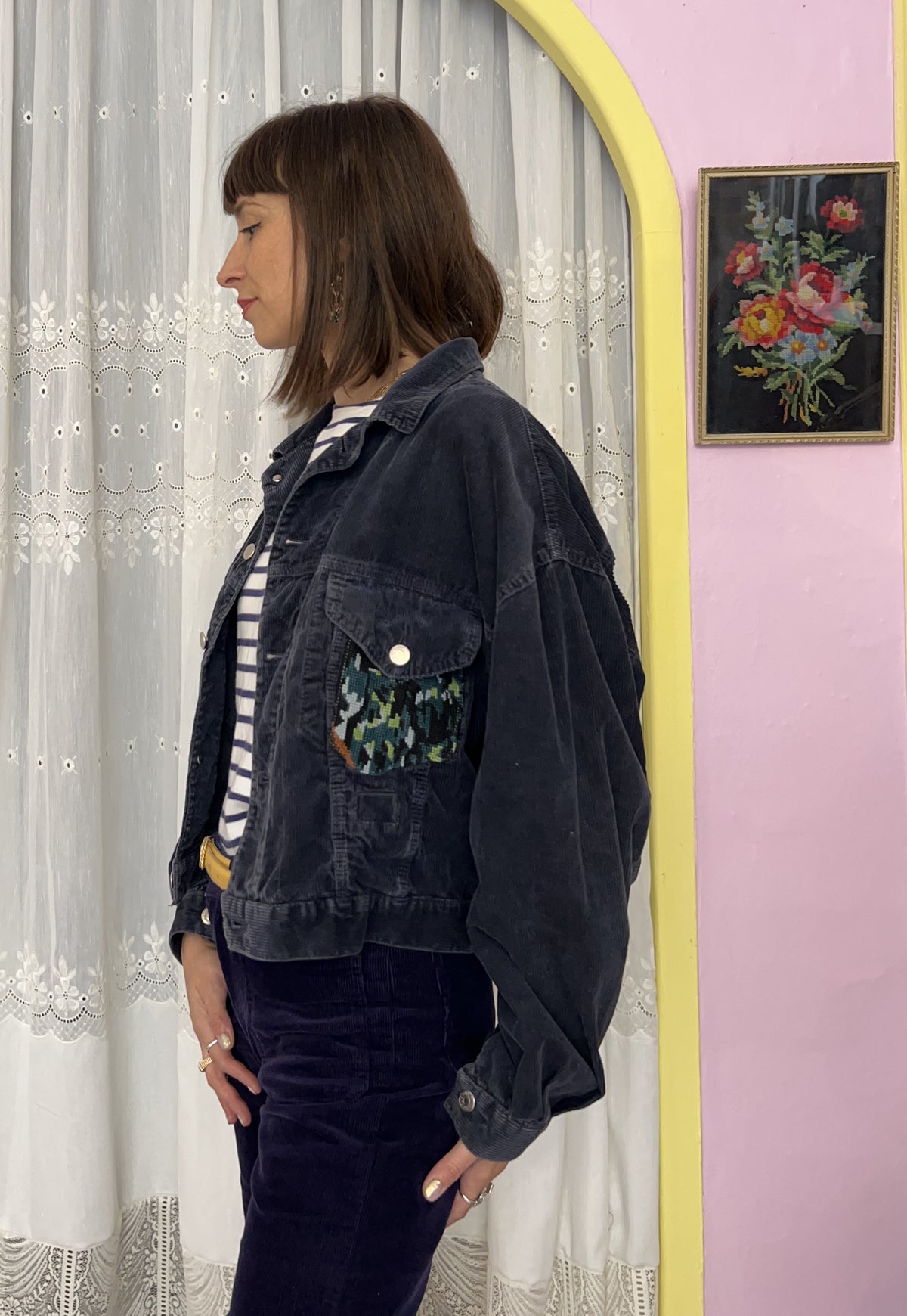 Upcycled jacket Eye of the tiger navy (M/L)