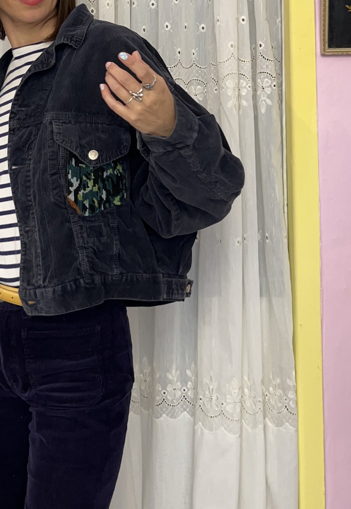 Upcycled jacket Eye of the tiger navy (M/L)