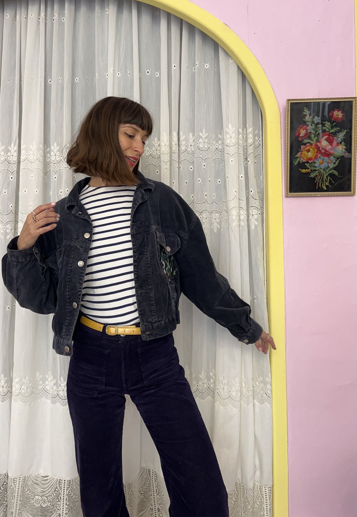 Upcycled jacket Eye of the tiger navy (M/L)