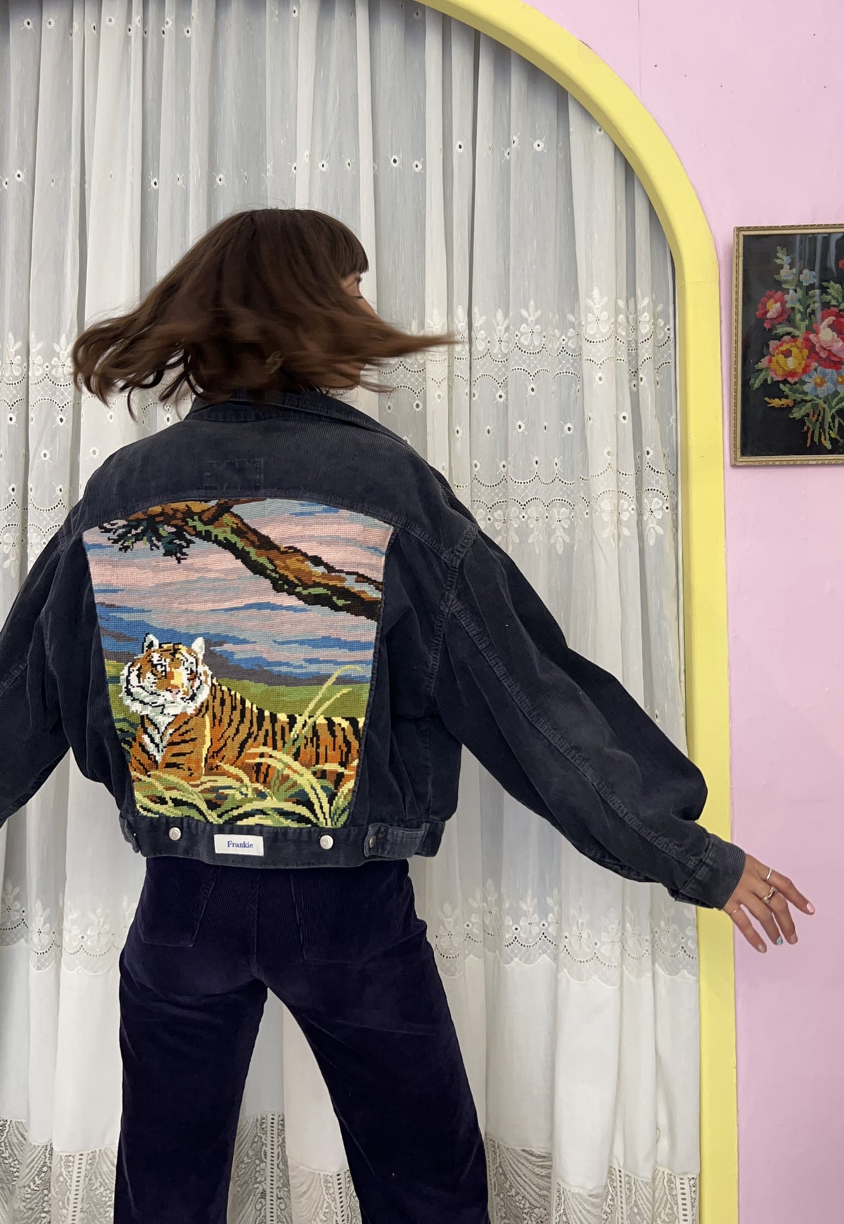 Upcycled jacket Eye of the tiger navy (M/L)