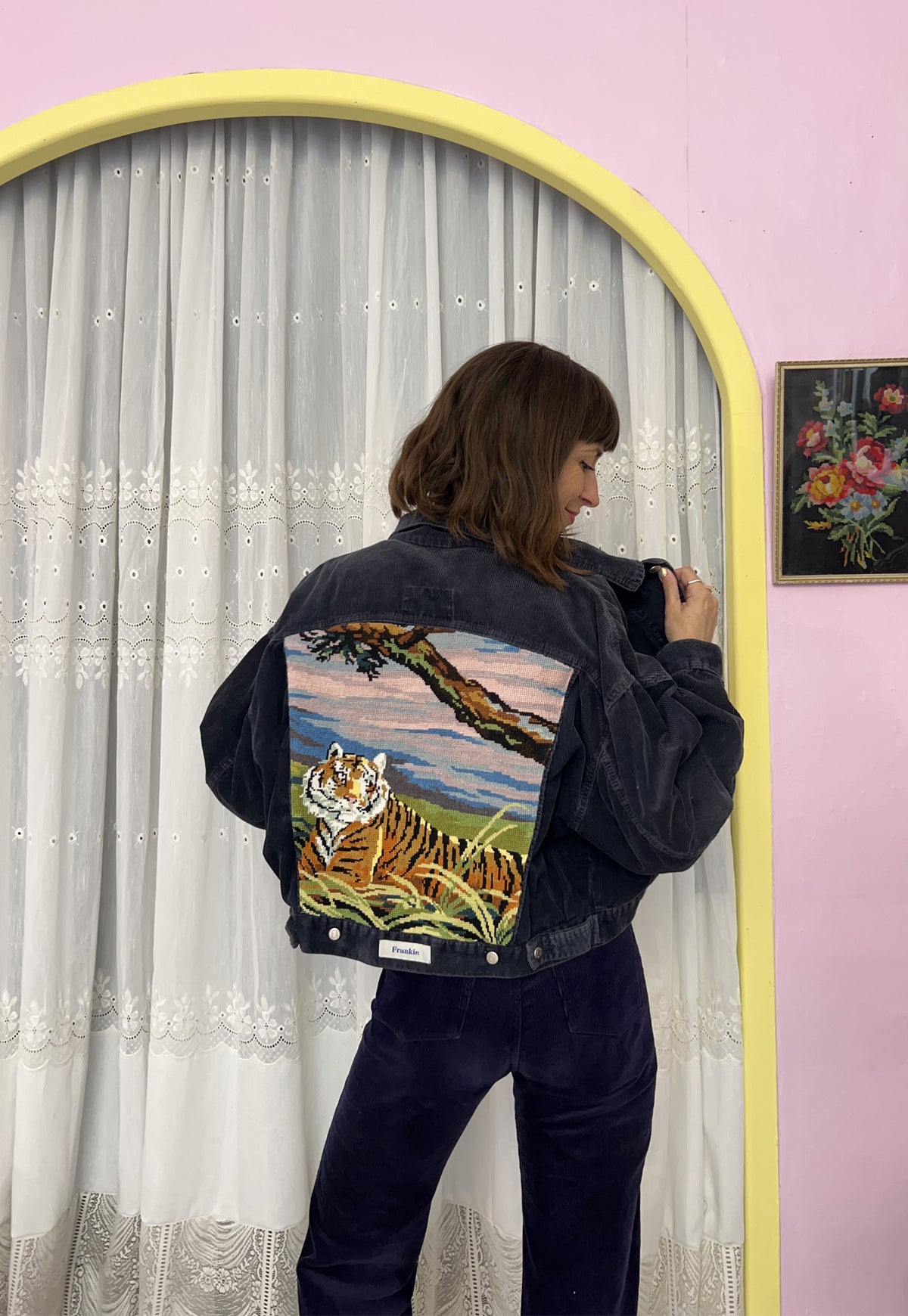 Upcycled jacket Eye of the tiger navy (M/L)