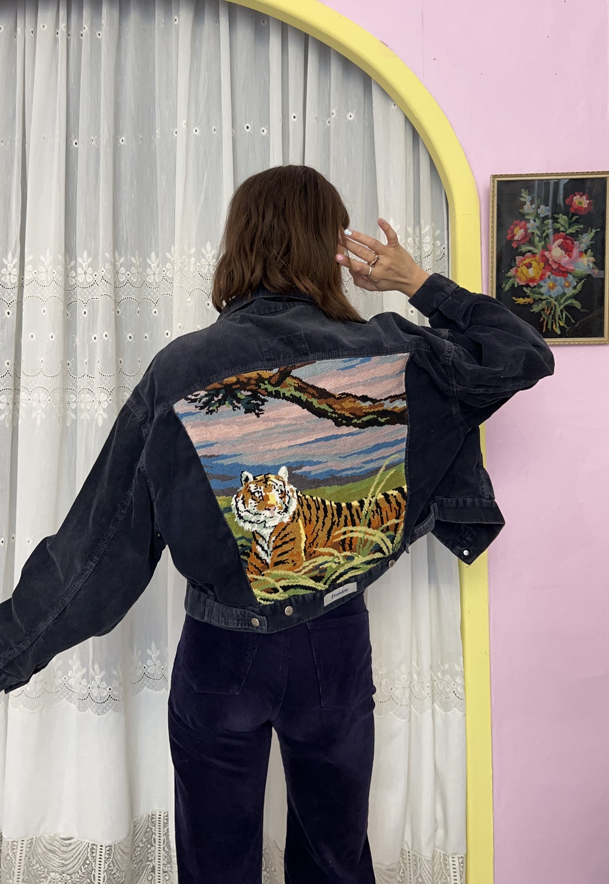 Upcycled jacket Eye of the tiger navy (M/L)