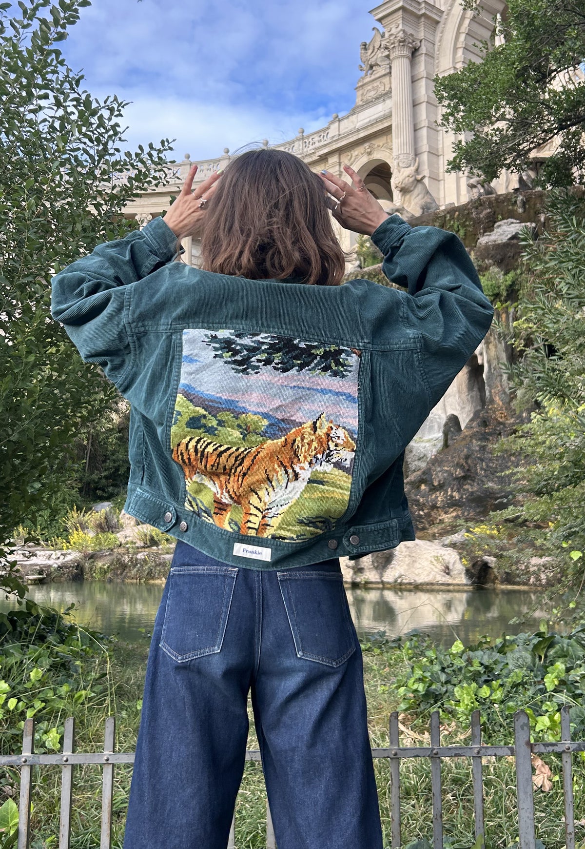 Upcycled jacket Eye of the tiger green (M)