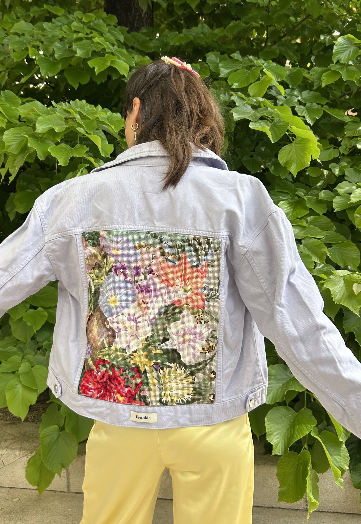Upcycled jacket Exotic flowers lilac (M)