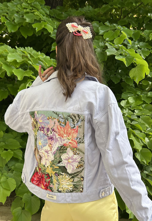 Upcycled jacket Exotic flowers lilac (M)