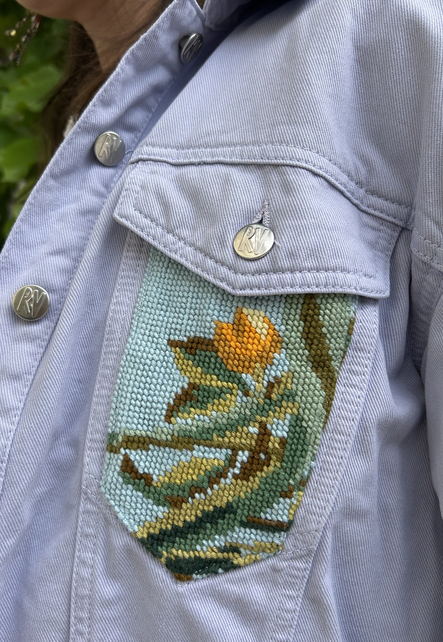 Upcycled jacket Exotic flowers lilac (M)
