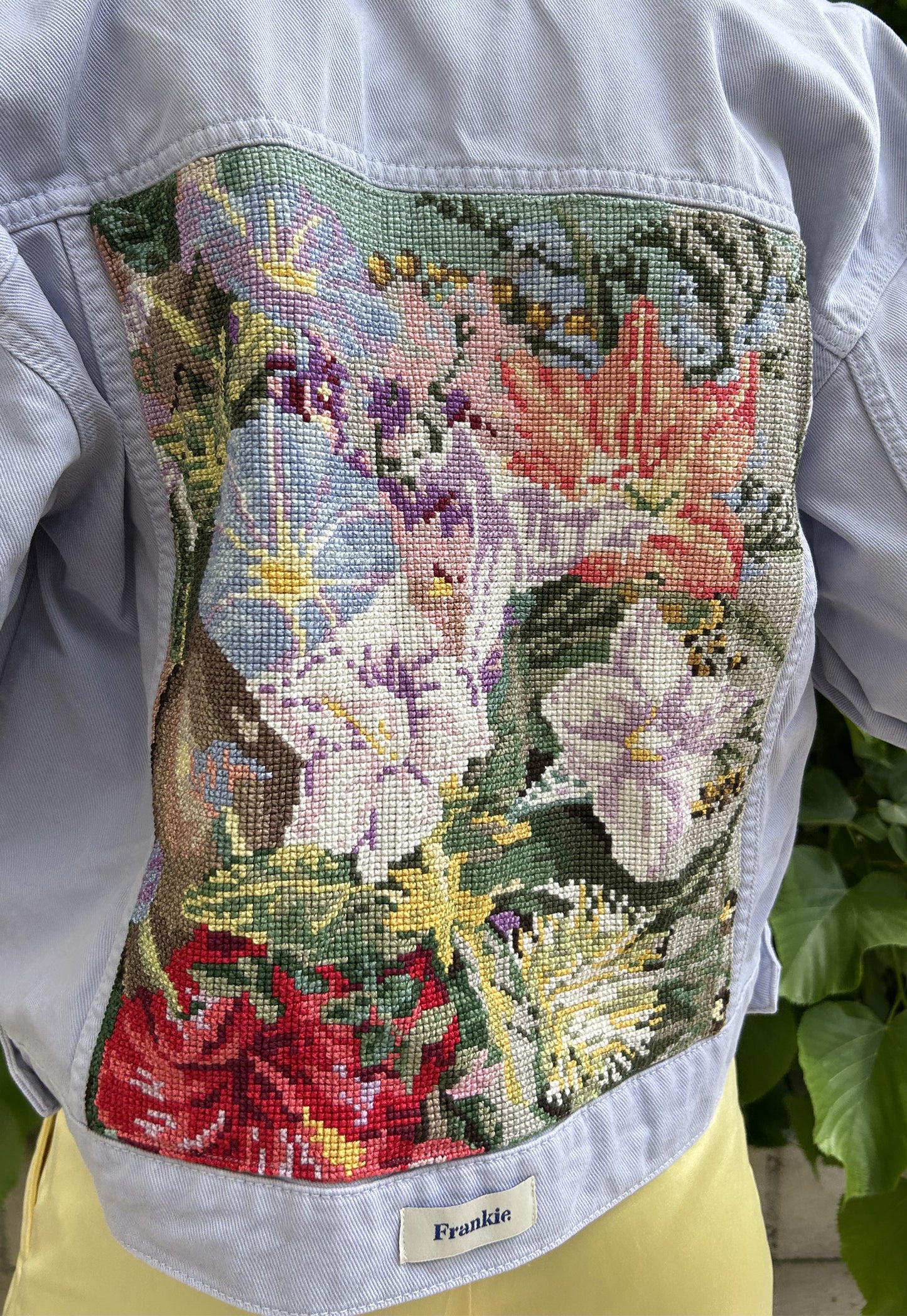 Upcycled jacket Exotic flowers lilac (M)