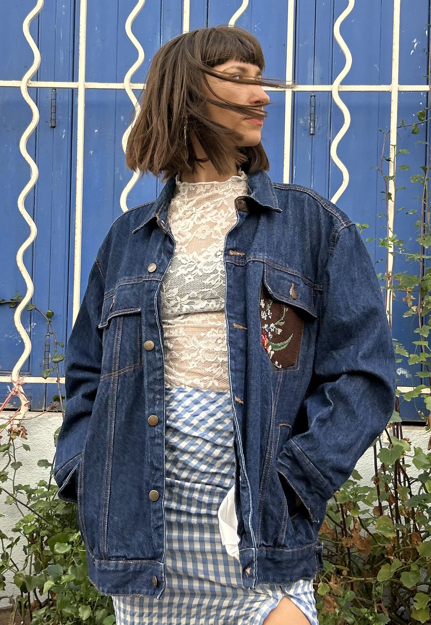Upcycled jacket Les Fleurs (L)