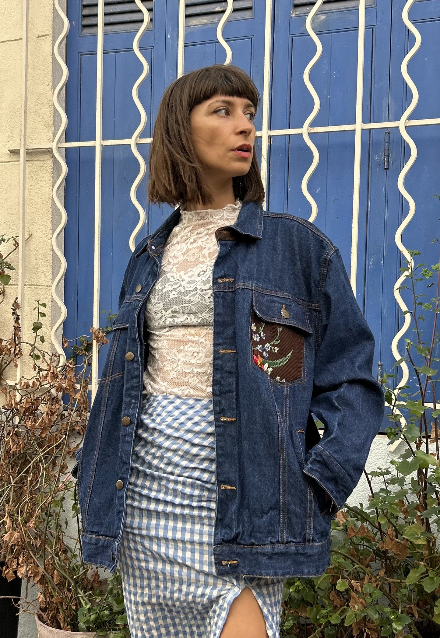 Upcycled jacket Les Fleurs (L)