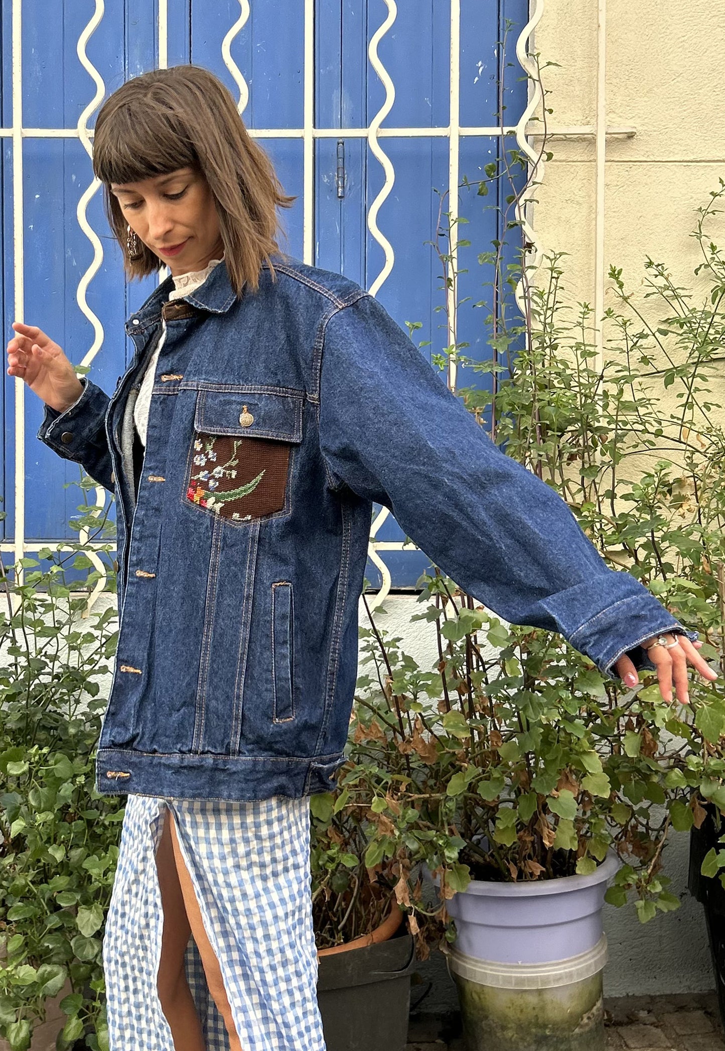 Upcycled jacket Les Fleurs (L)