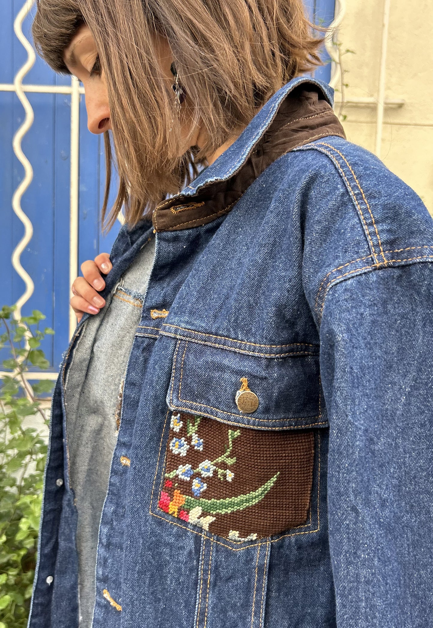 Upcycled jacket Les Fleurs (L)