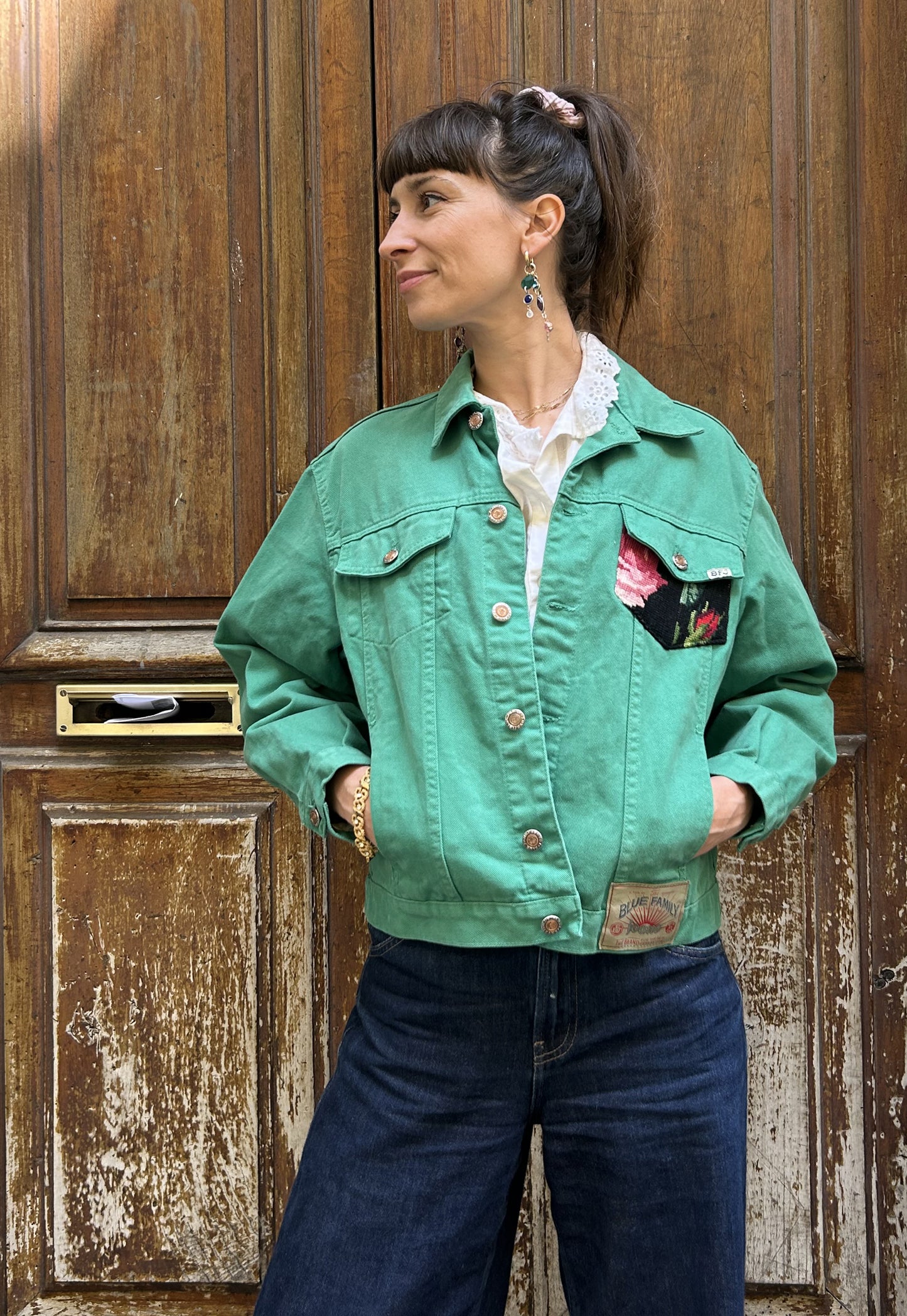 Upcycled jacket fleurs des champs (S/M)