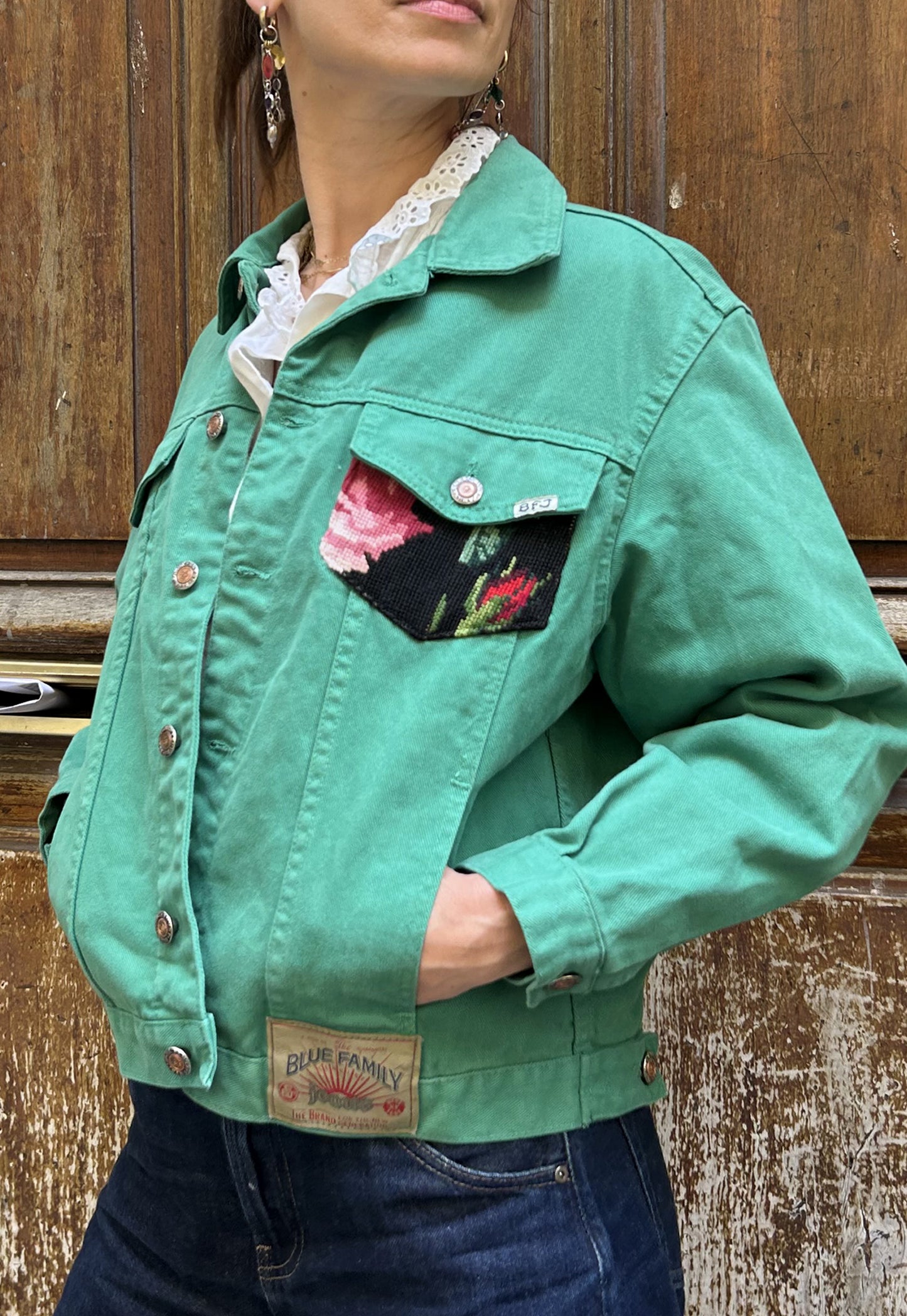 Upcycled jacket fleurs des champs (S/M)