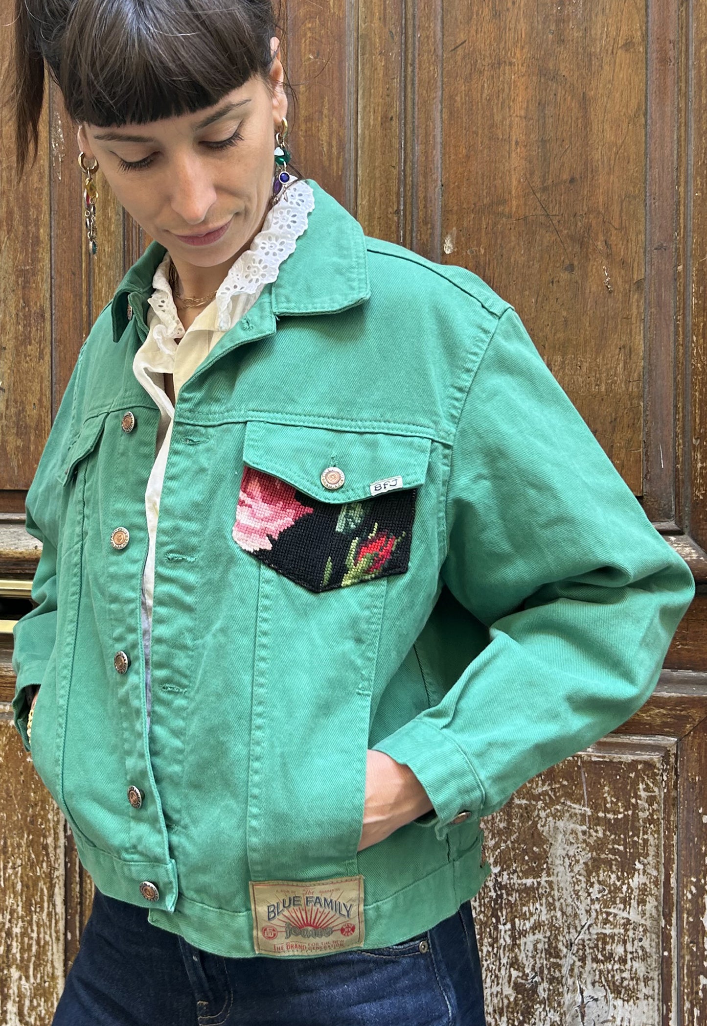 Upcycled jacket fleurs des champs (S/M)
