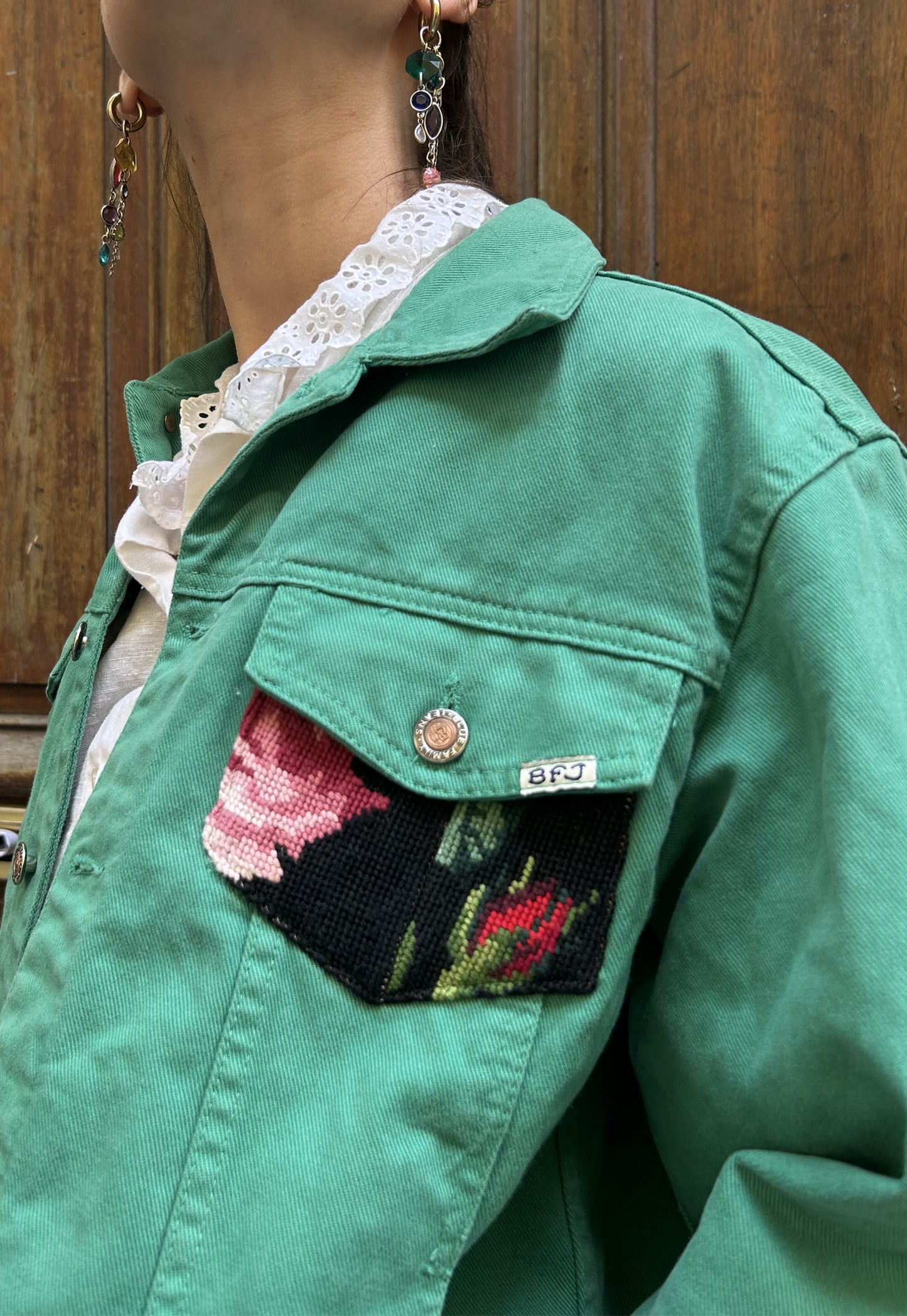 Upcycled jacket fleurs des champs (S/M)