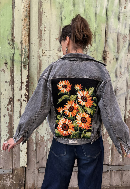 Upcycled jacket Sunflowers  (S)
