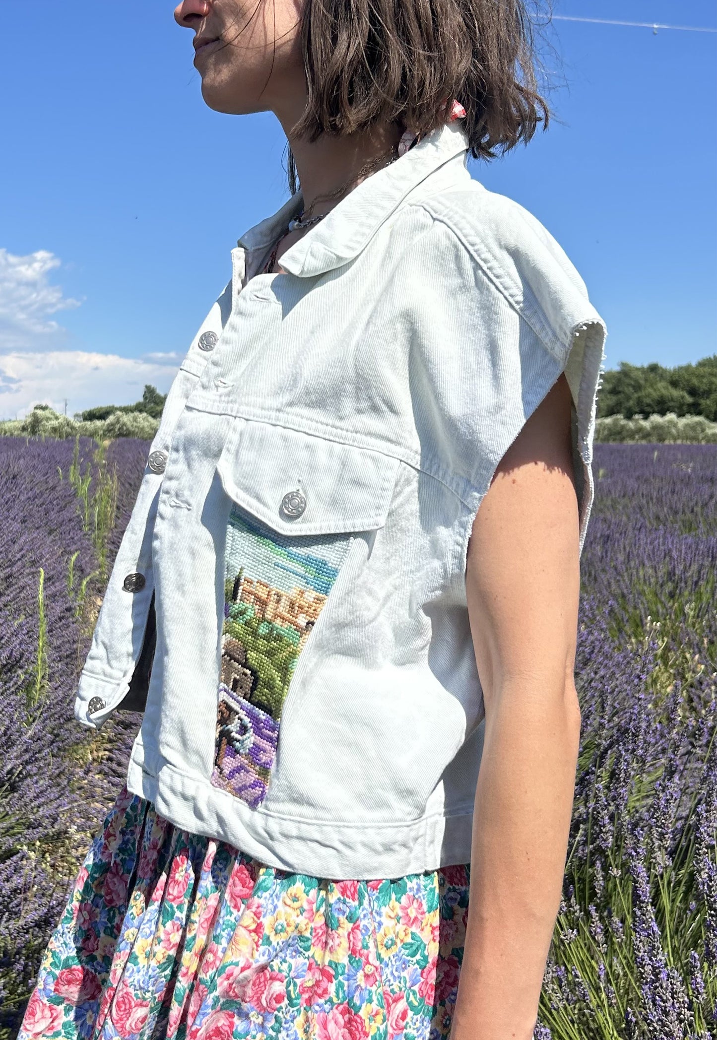 Upcycled Sleeveless Jacket Lavender Fields (M/L)