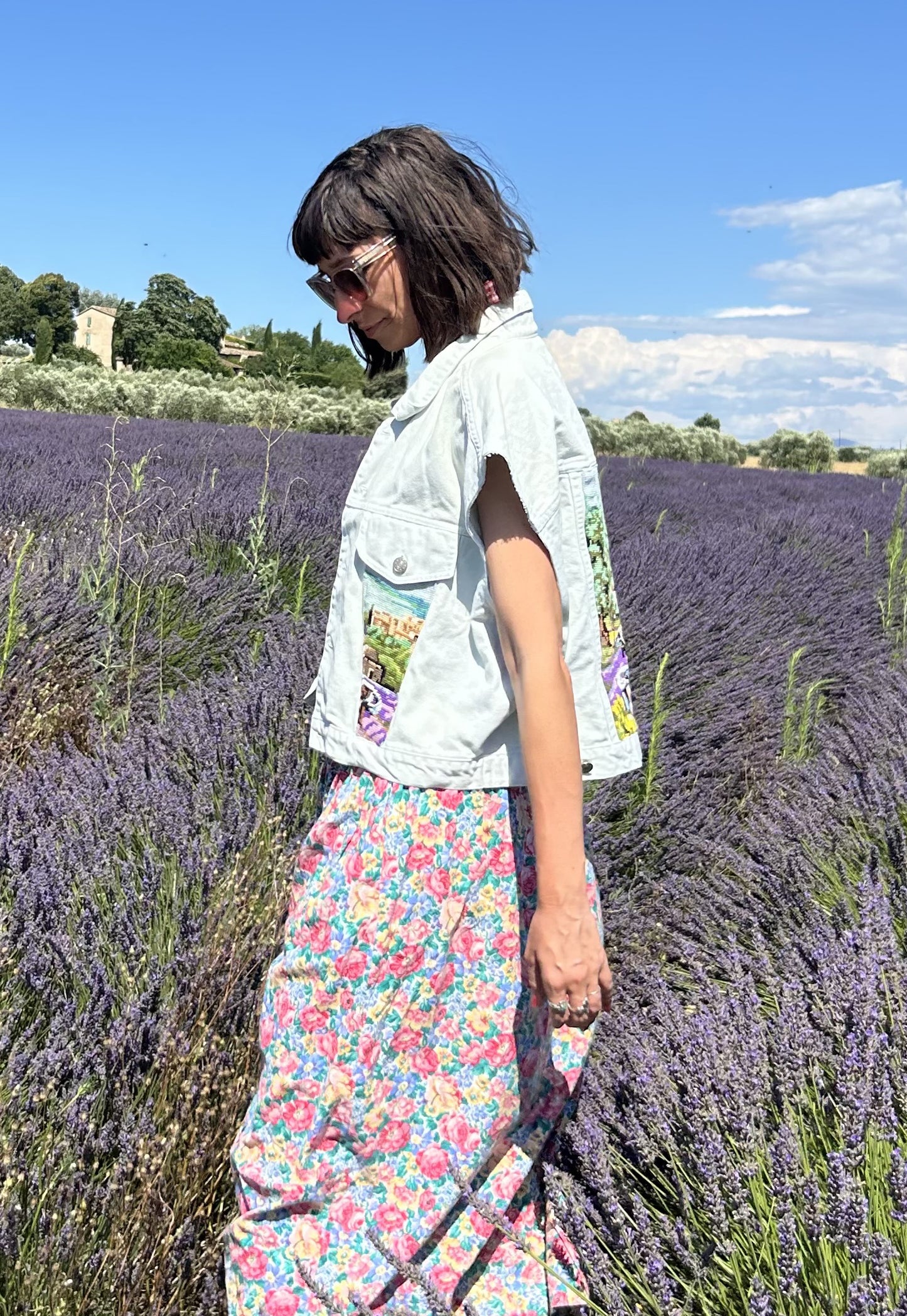 Upcycled Sleeveless Jacket Lavender Fields (M/L)