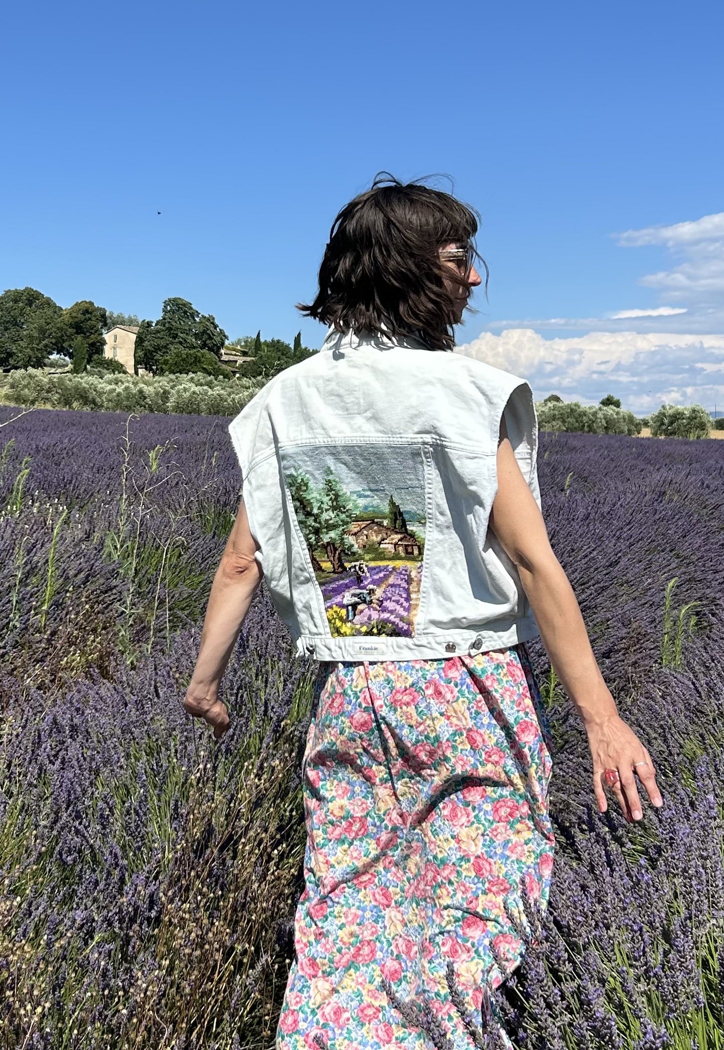 Upcycled Sleeveless Jacket Lavender Fields (M/L)