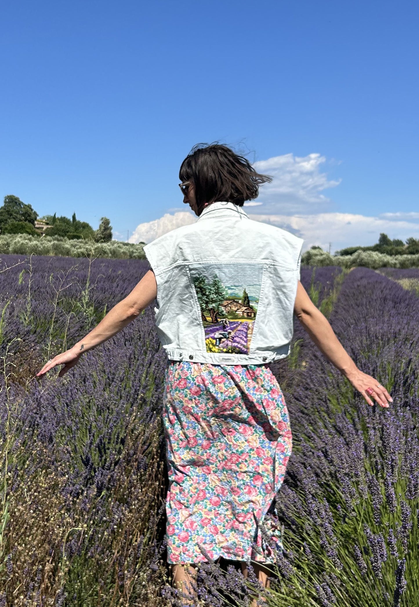 Upcycled Sleeveless Jacket Lavender Fields (M/L)