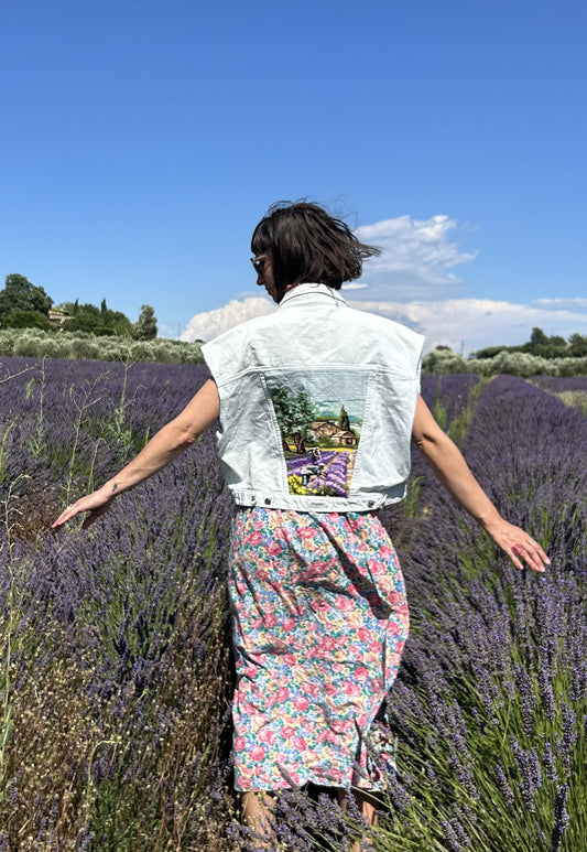 Upcycled Sleeveless Jacket Lavender Fields (M/L)
