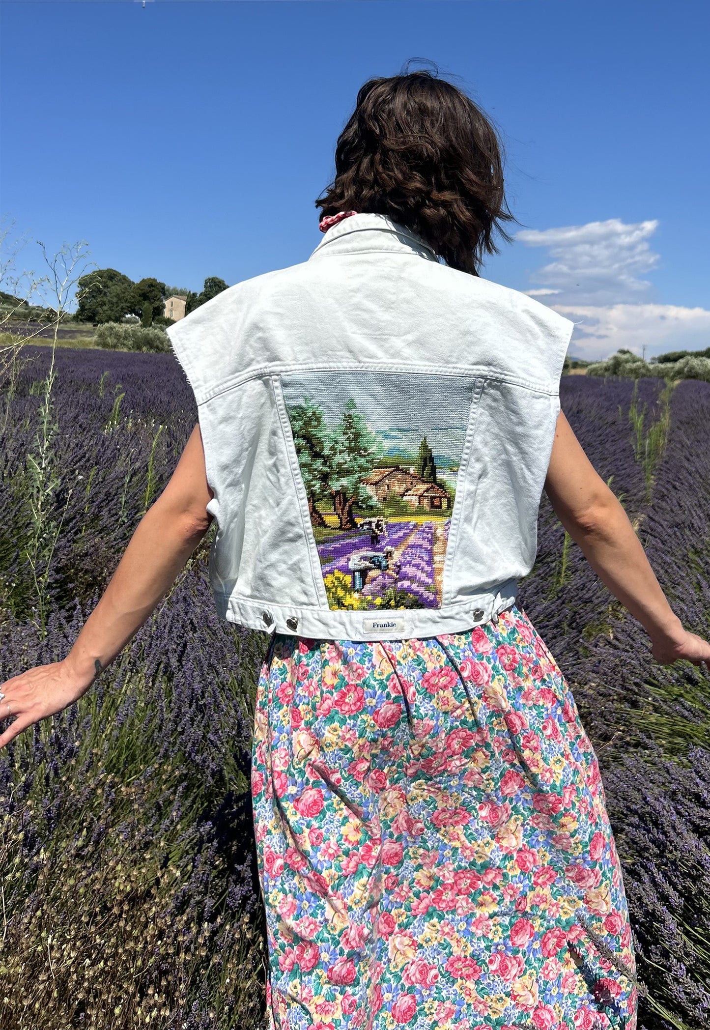 Upcycled Sleeveless Jacket Lavender Fields (M/L)