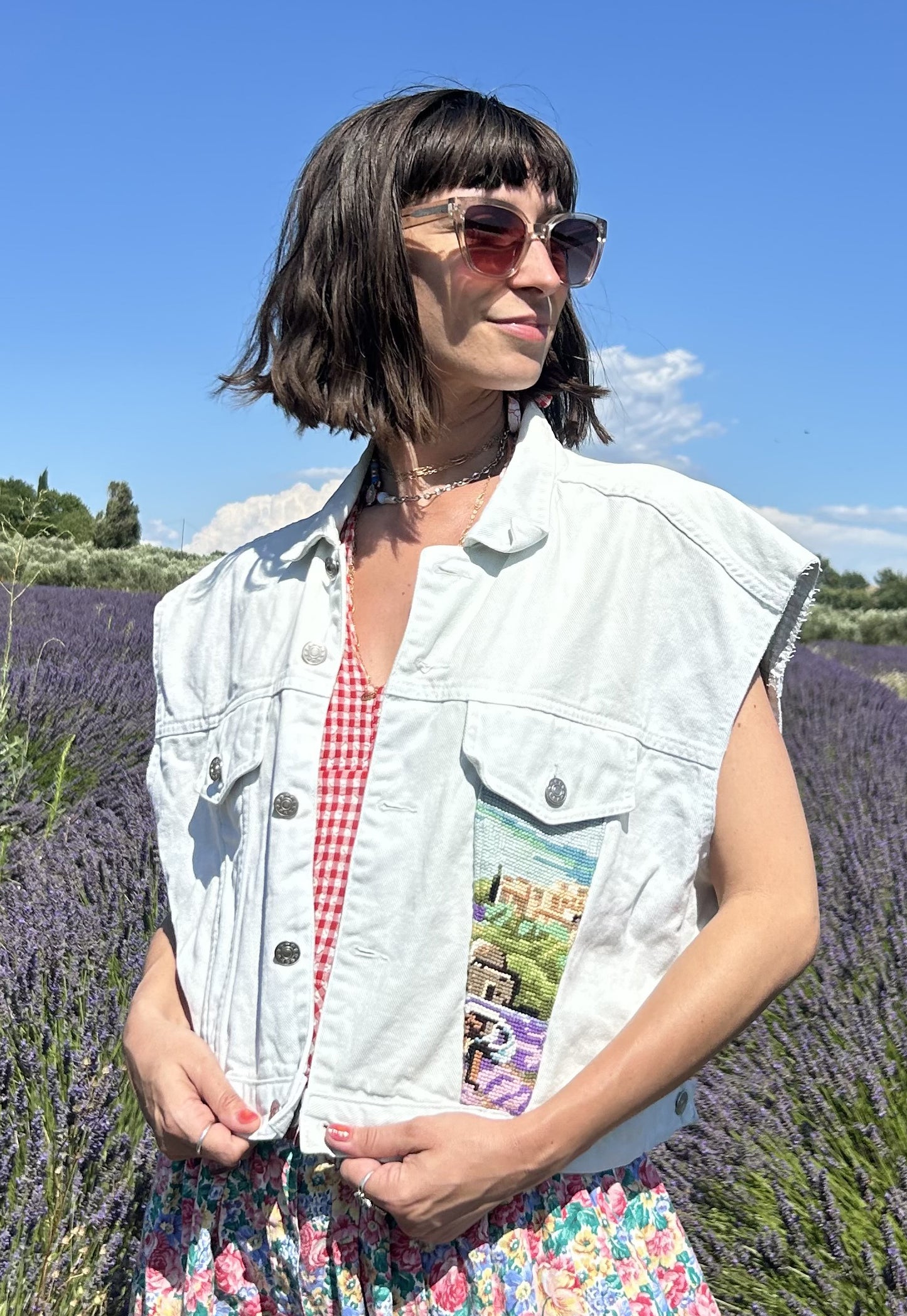 Upcycled Sleeveless Jacket Lavender Fields (M/L)