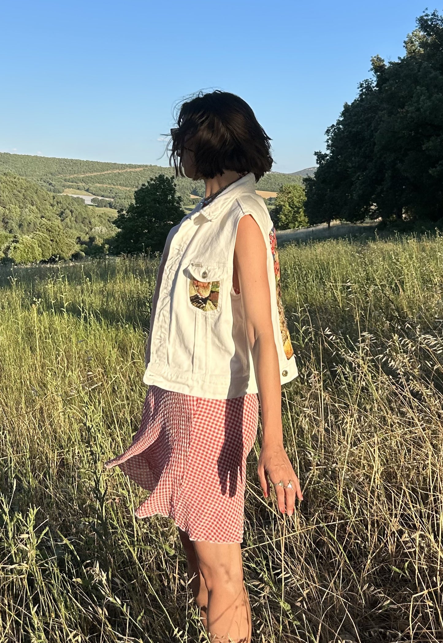 Upcycled Sleeveless Jacket Fleurs des Champs (S)